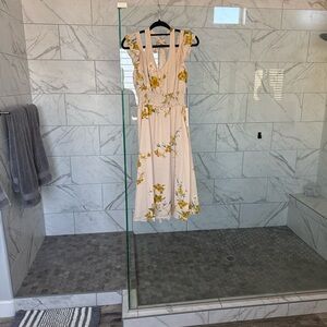 June & Hudson Beige Floral halter  dress